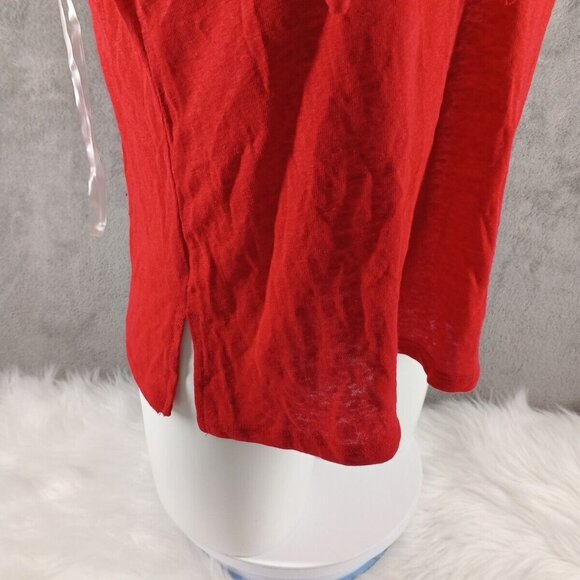 NWT INC Linen Blend Sleeveless Petite LARGE Top Henley lace Up Red Knit - Picture 5 of 11